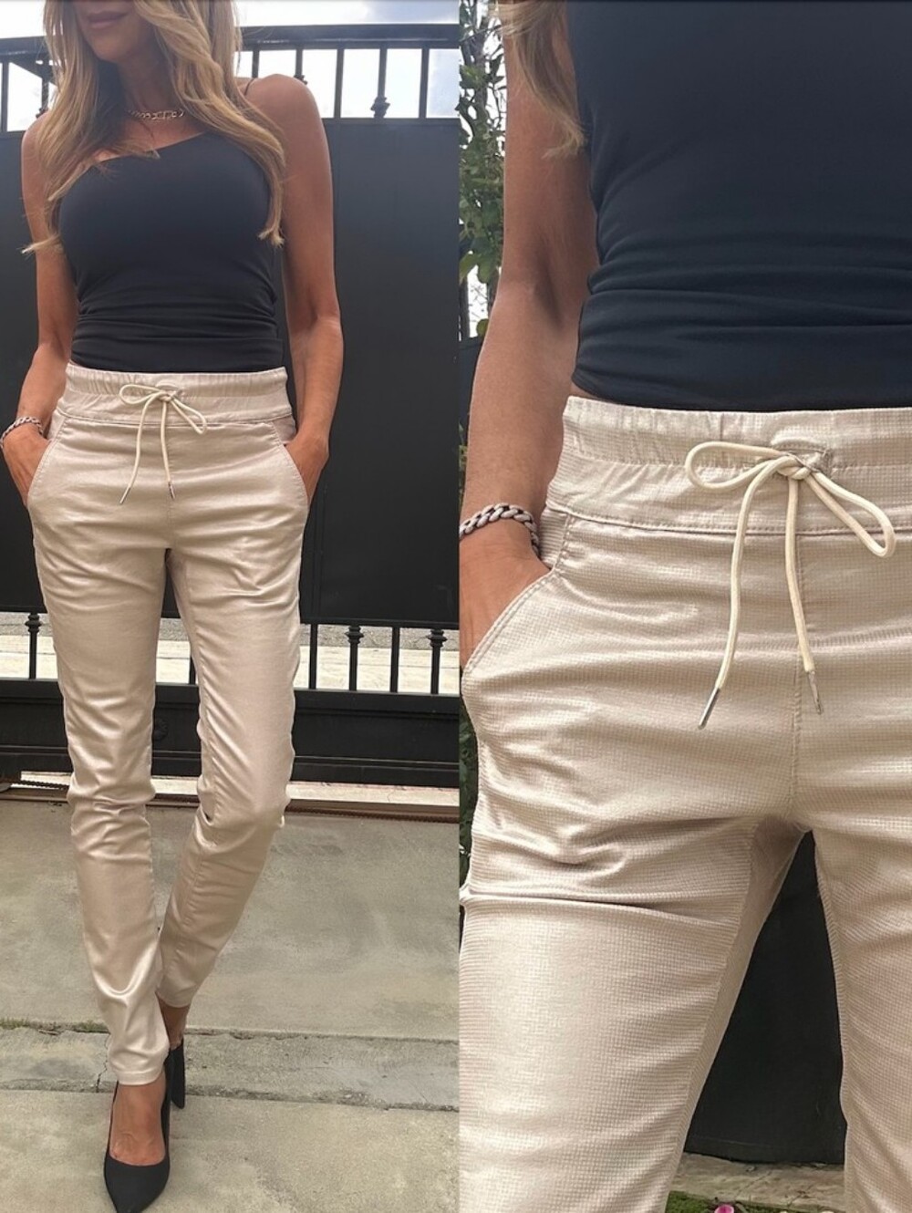 Bevy Flog Shely Gold Pull On Drawstring Pants Women's No Wrinkle Trousers 27